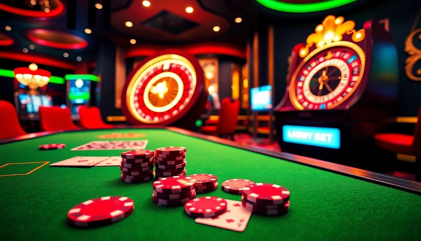 Experience the excitement of 9bet with a vibrant casino scene featuring poker chips and a spinning roulette wheel.
