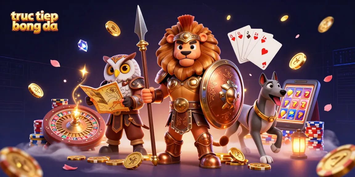 Watch truc tiep bong da with a lively 3D scene of characters and dynamic gambling elements.