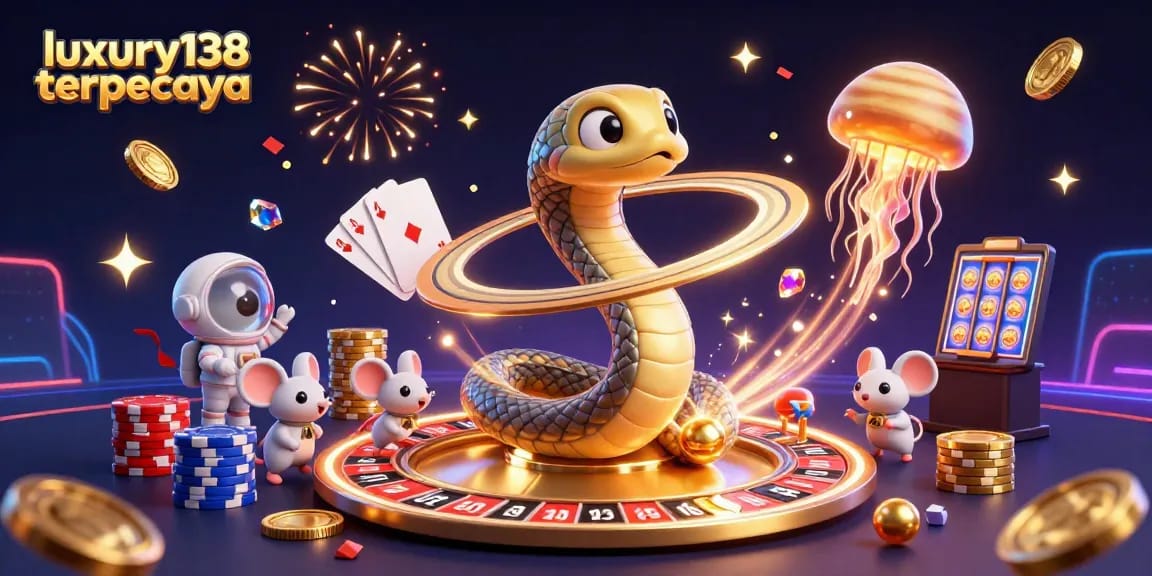 Experience the thrill with luxury138 terpecaya casino illustration showcasing vibrant gaming elements and cosmic characters.