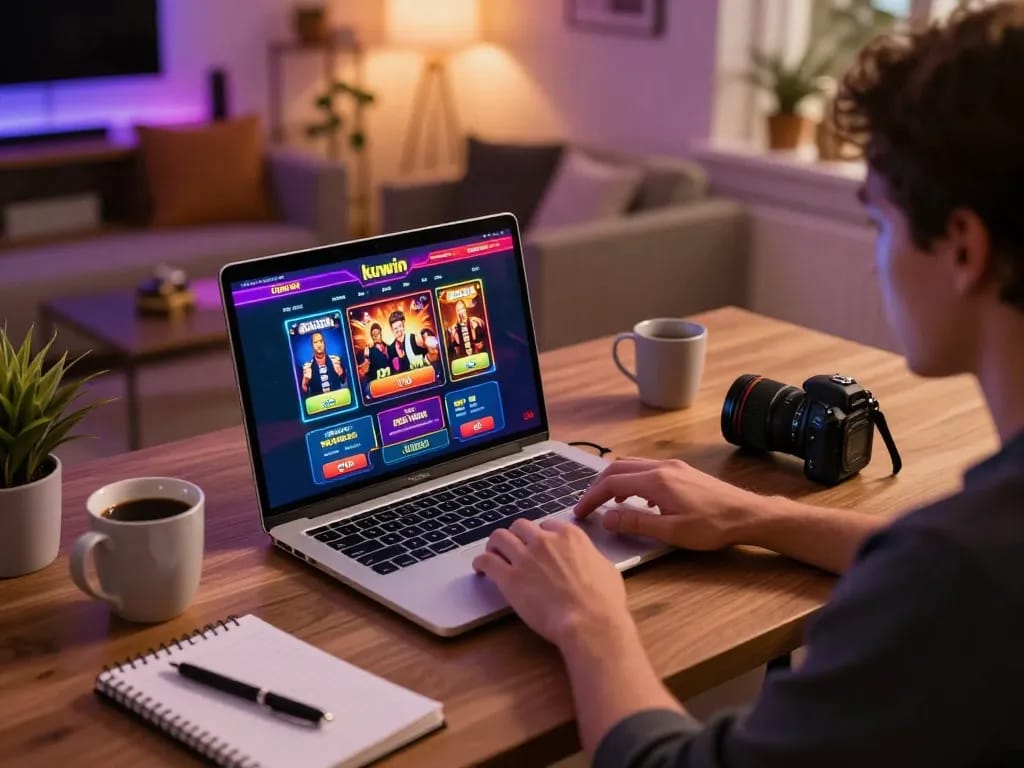 Kuwin online casino gaming interface displayed on a laptop with engaging gameplay elements.