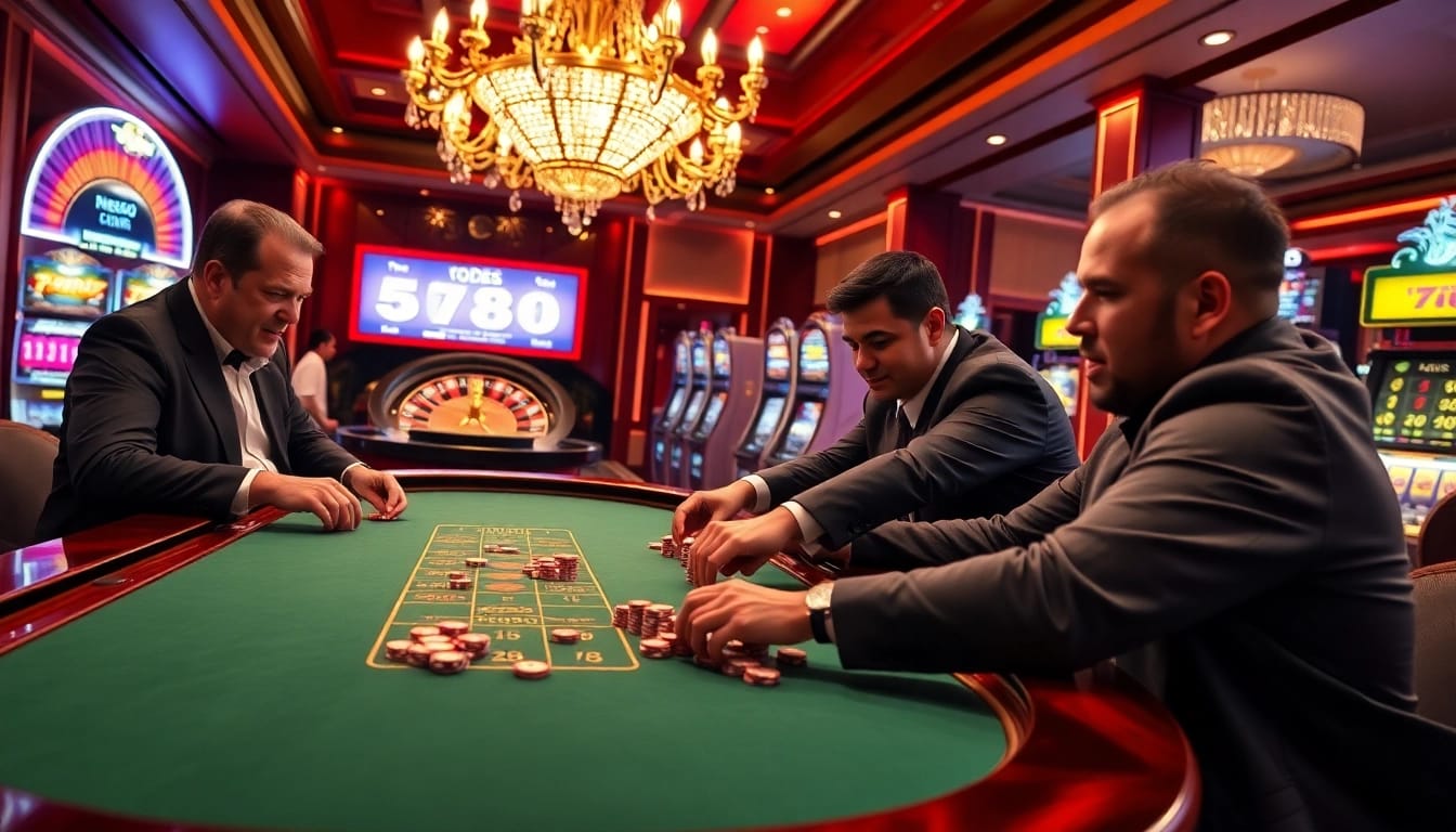 Players enjoy a lively poker game with five88 com, showcasing chips, cards, and excitement.