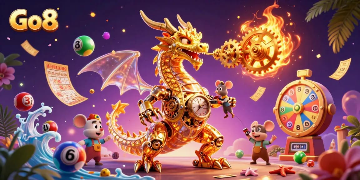 Engage in exciting wins at Go8 with a vibrant treasure scene featuring dynamic lottery elements.