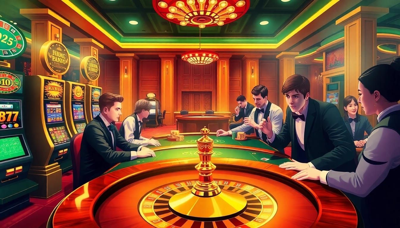Players experiencing high-stakes action at lu88n.com casino tables with vibrant gaming atmosphere.
