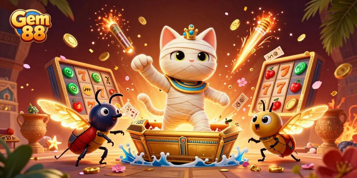 Experience the excitement of Gem 88 with a vibrant casino scene filled with thrilling game elements.