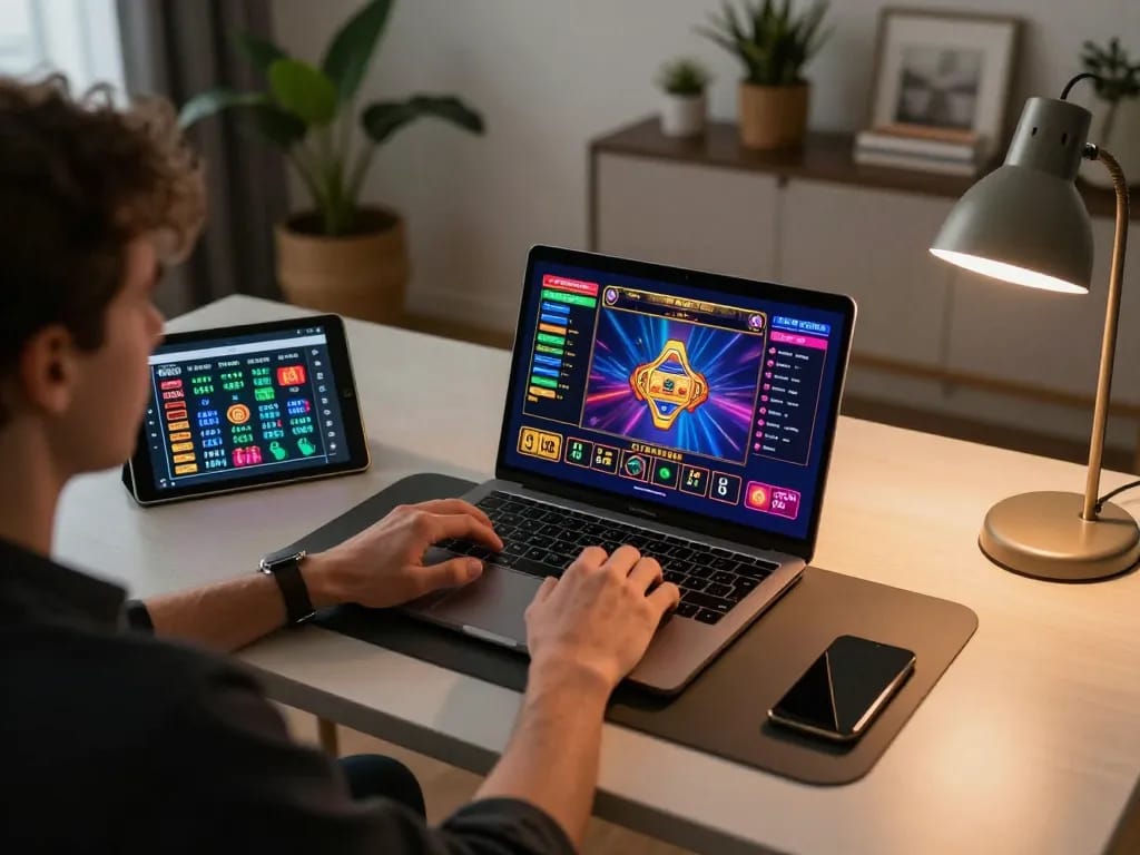 Playing exciting online games at home with ee88 on tablet and laptop