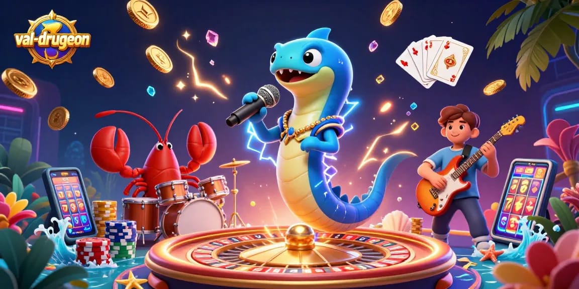 Experience thrilling fun at val-drugeon with lively casino characters and dazzling game elements.