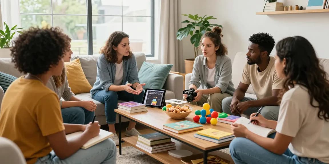 Rokok88 community gathering of parents discussing parenting tips in a cozy living room.