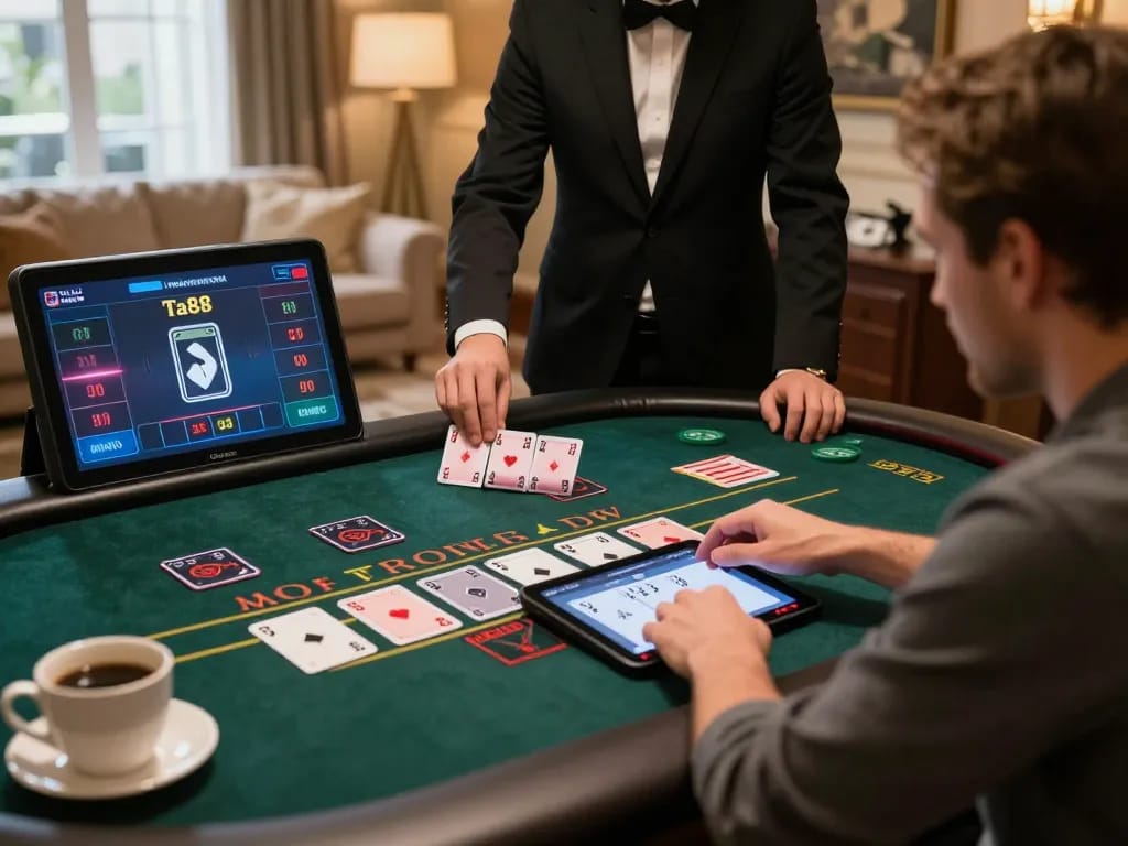 Player engages with live baccarat at Ta88, showcasing modern gaming experience and online betting excitement