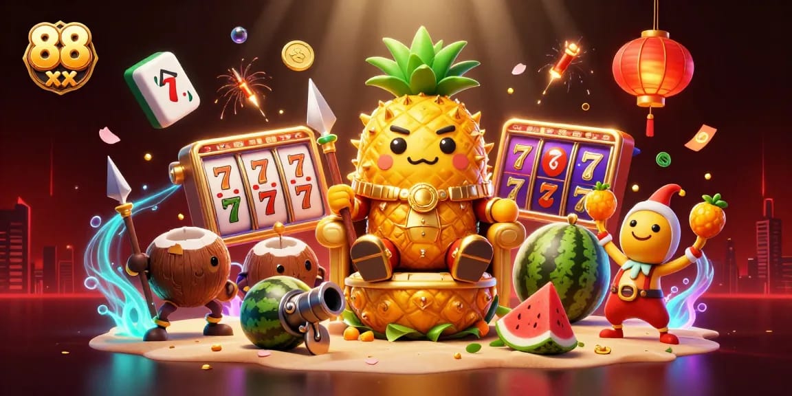 Engage with 88 xx's exciting slots and jackpots illustrated in a vibrant casino scene.