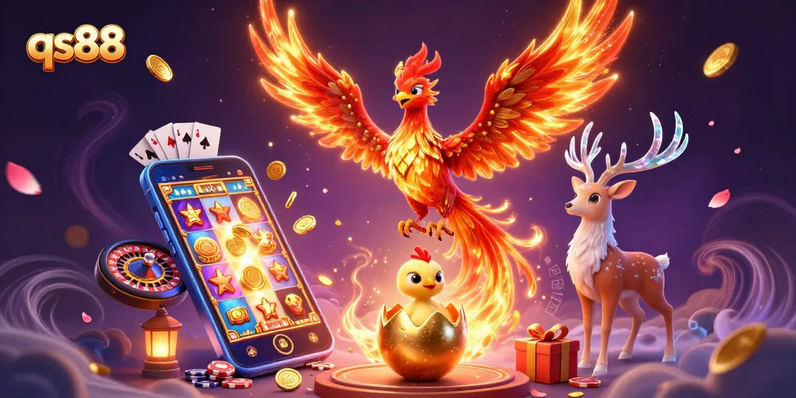 Engage with qs88's thrilling casino adventure featuring a phoenix and gaming elements.