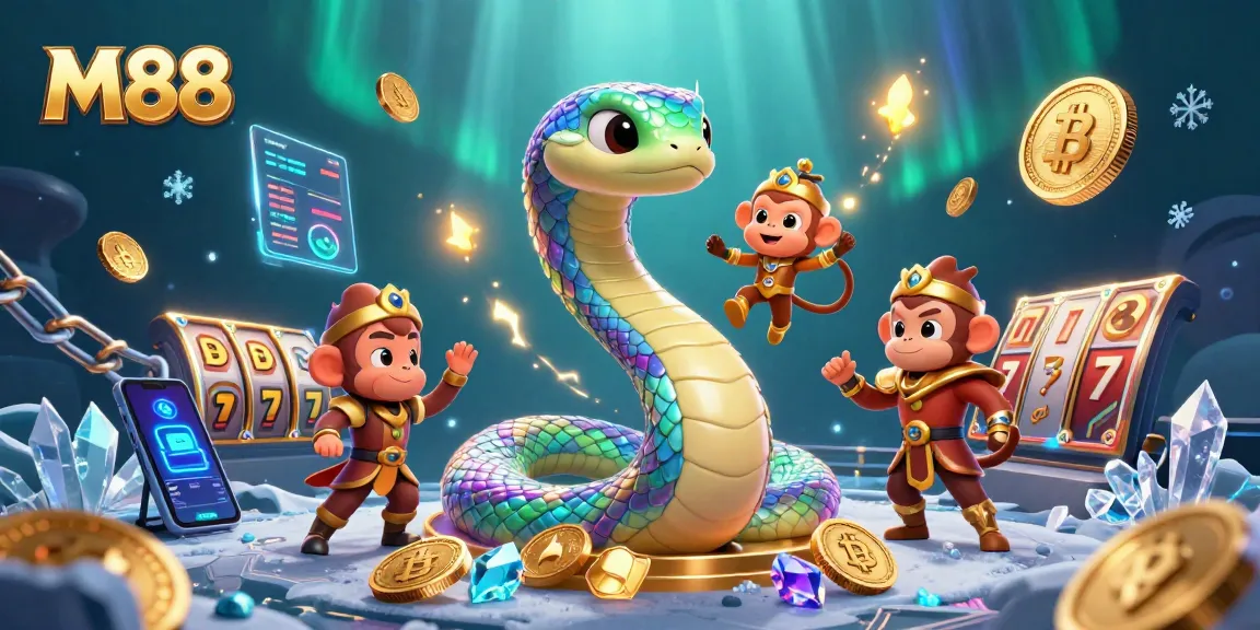 M88 casino thrilling action with vivid characters and immersive slot elements prominently featured in a magical scene