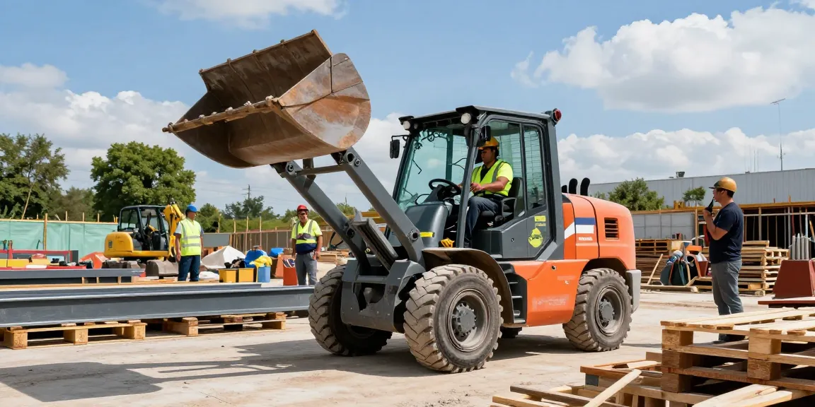 Electric loader working efficiently at a construction site, highlighting teamwork and modern machinery.