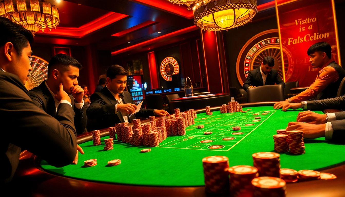 Intense poker game at F168 casino featuring vibrant chips and an electrifying atmosphere.
