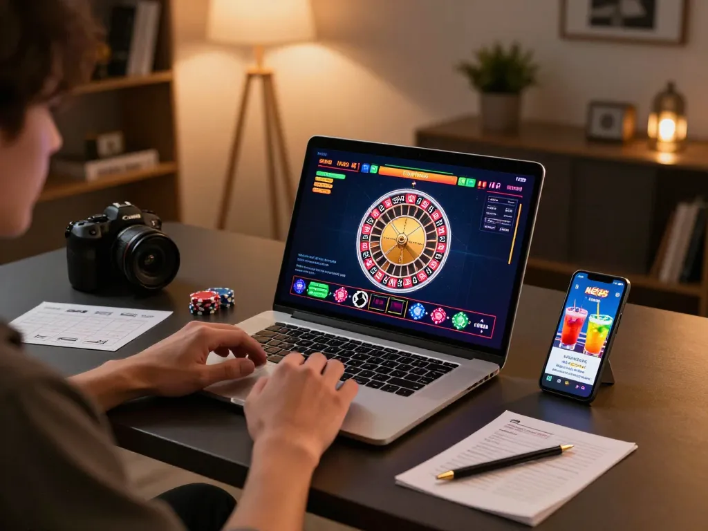 Enjoying an exhilarating online game with net88 casino app on a modern gaming setup, showcasing vibrant roulette interface.