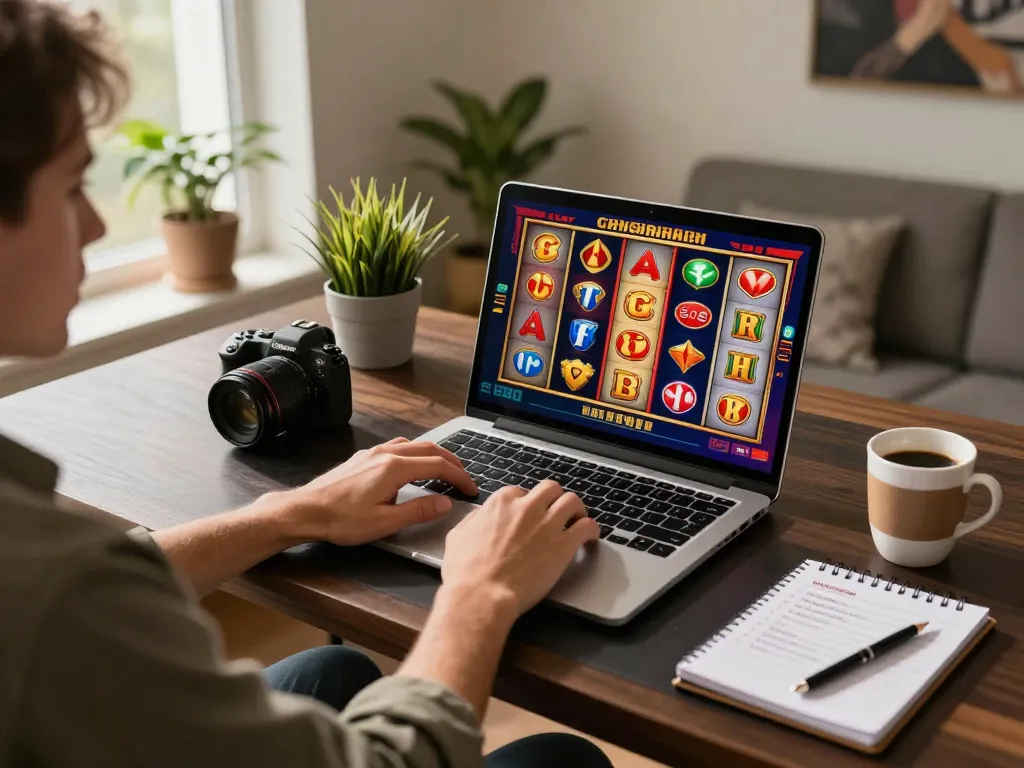Player engaging in online slots at home, showcasing thabete gaming experience with modern setup and strategies.