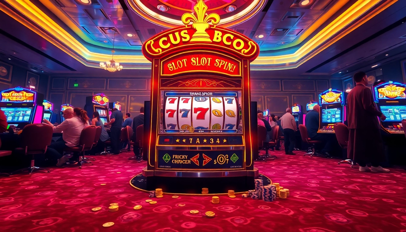Experience slot gacor action at a vibrant casino with excited players and winning spins.