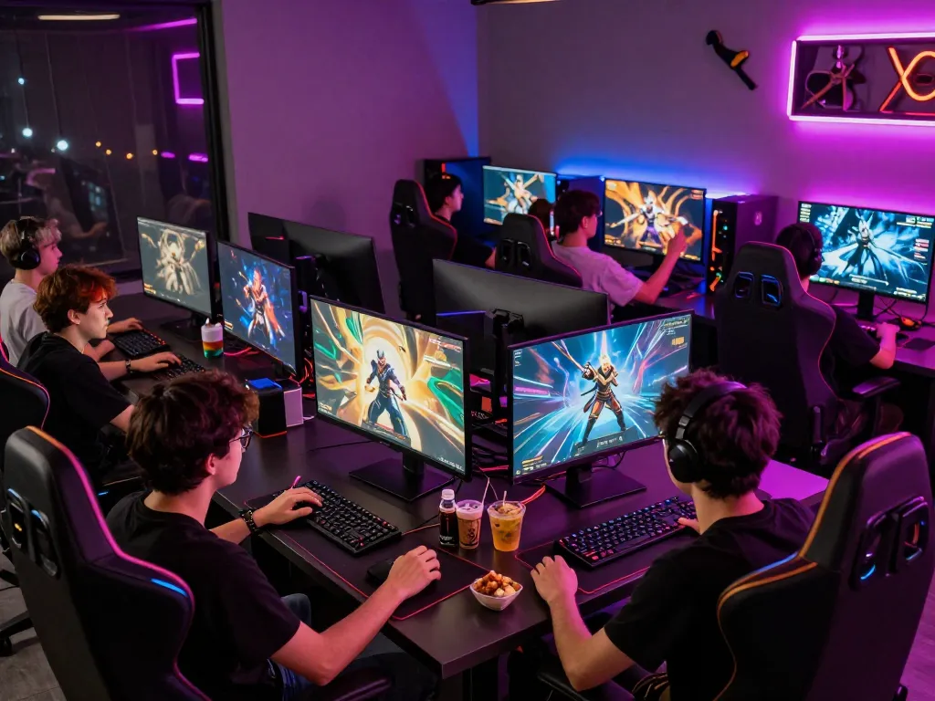 Engaging gaming lounge scene featuring popular games at https://rikviprent.com.