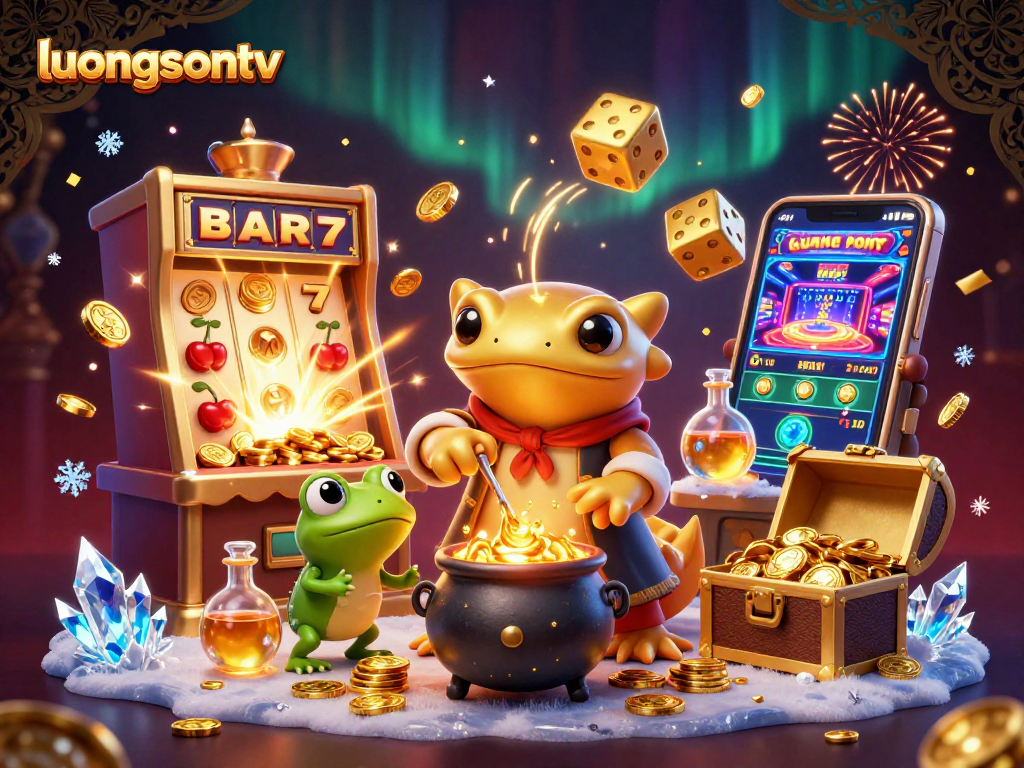 luongsontv showcases a vibrant 3D casino scene with an alchemist and dynamic gambling elements.