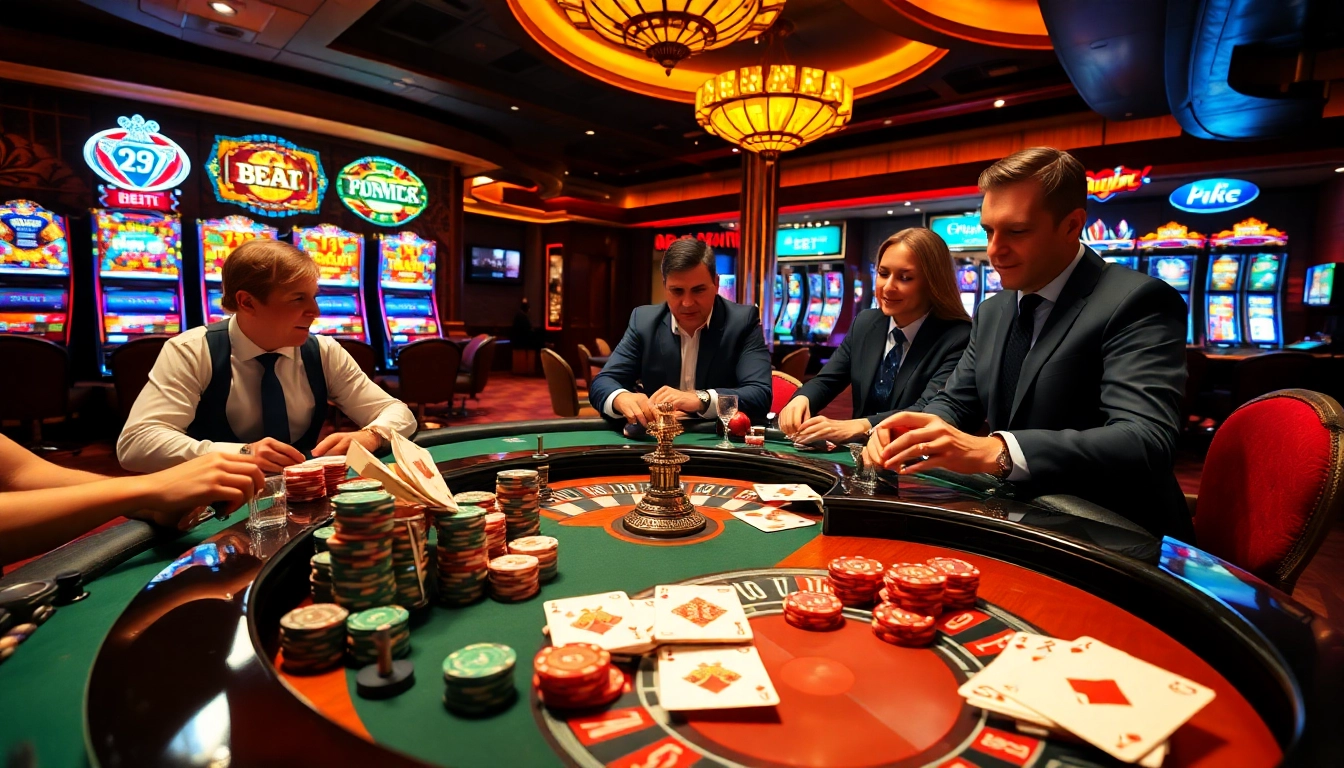 Players enjoying live casino games at 39BET, showcasing excitement and luxury in gambling.