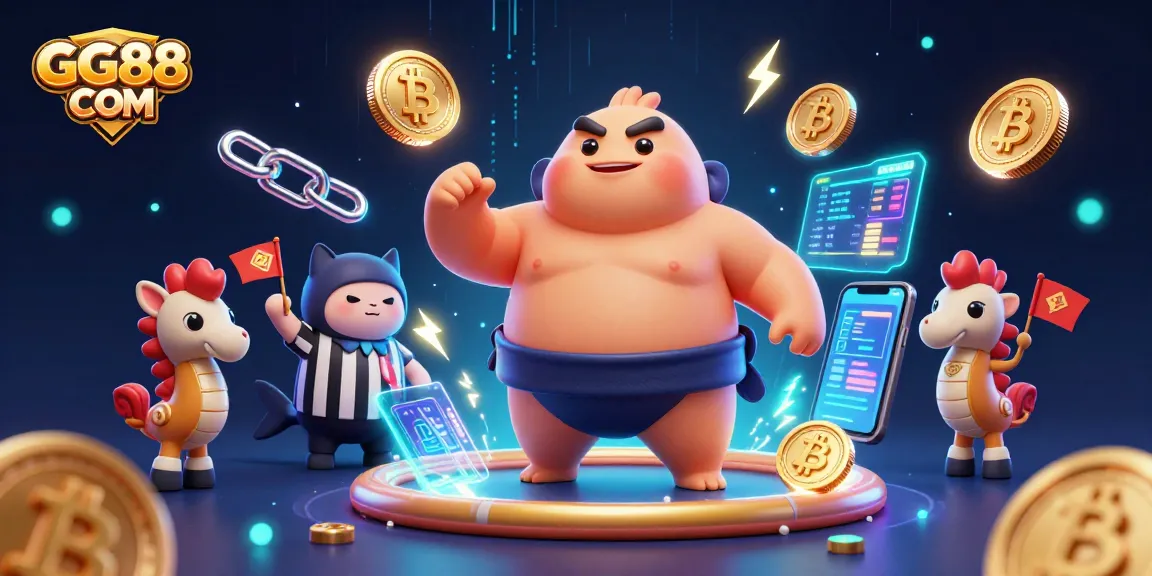 Play and win big at GG88 COM with an entertaining underwater casino theme featuring vibrant characters and glowing crypto elements.