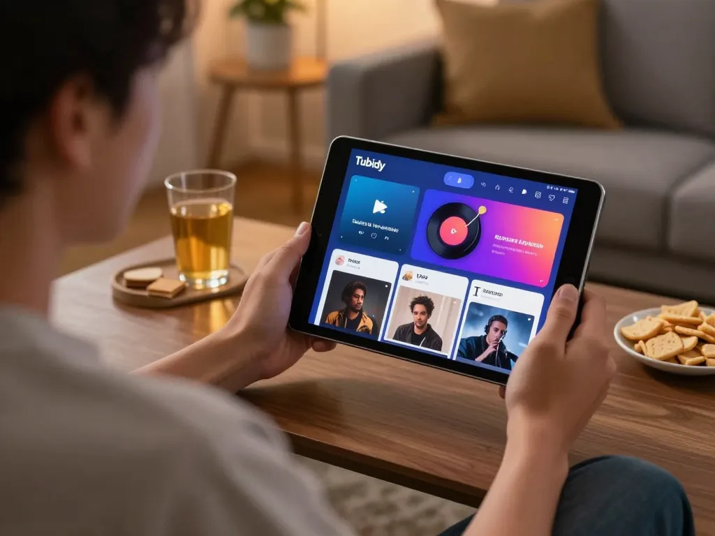 Engaging with the Tubidy MP4 app for seamless video downloads from a cozy home setup