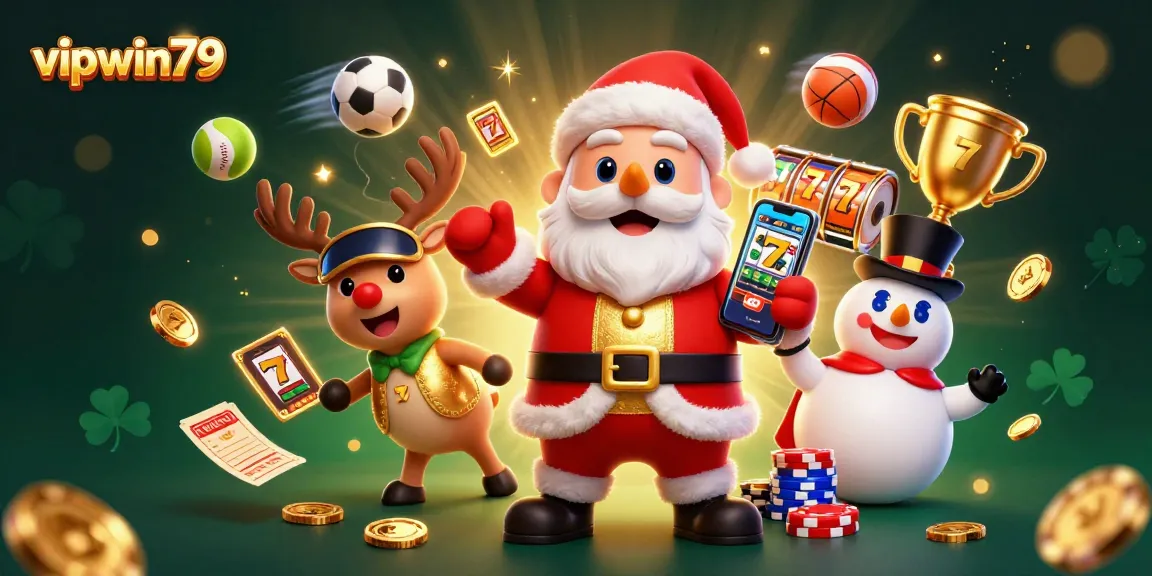 Join the fun at vipwin79 with Santa and friends celebrating jackpot wins and sports action!