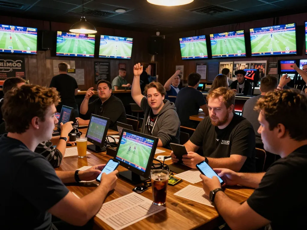 The lively sports betting scene at https://f168.osaka/ shows patrons placing bets on mobile devices while enjoying live events.