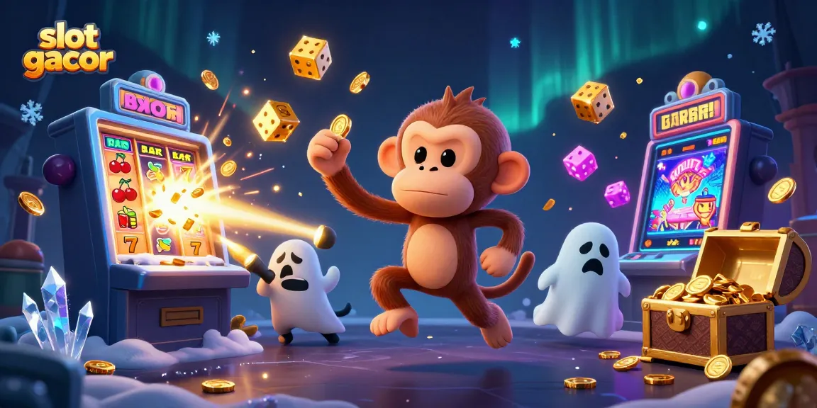 Gameplay menarik slot gacor dengan hantu lucu dan mesin slot besar penuh koin emas.