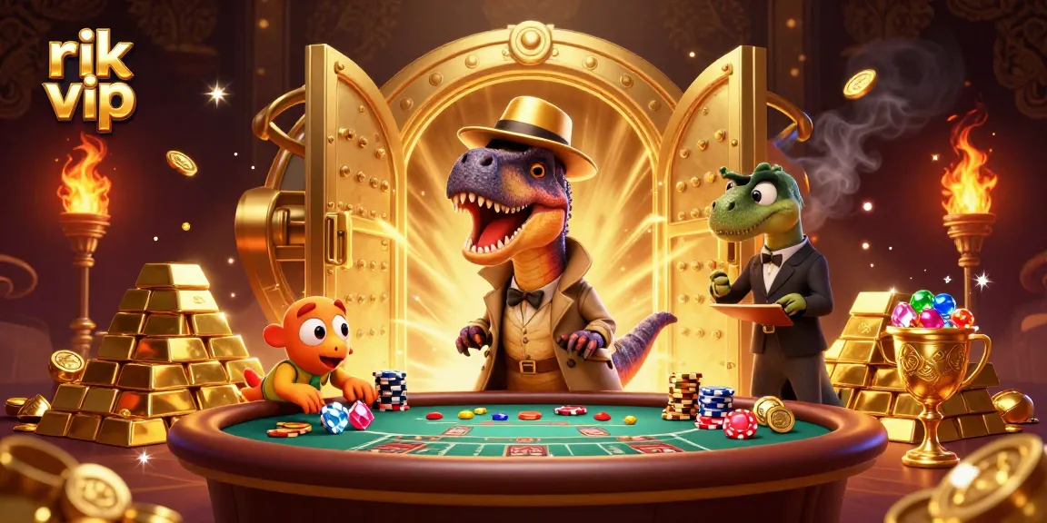 Experience fun at rik vip casino with animated 3D cartoon dinosaurs engaged in blackjack action!