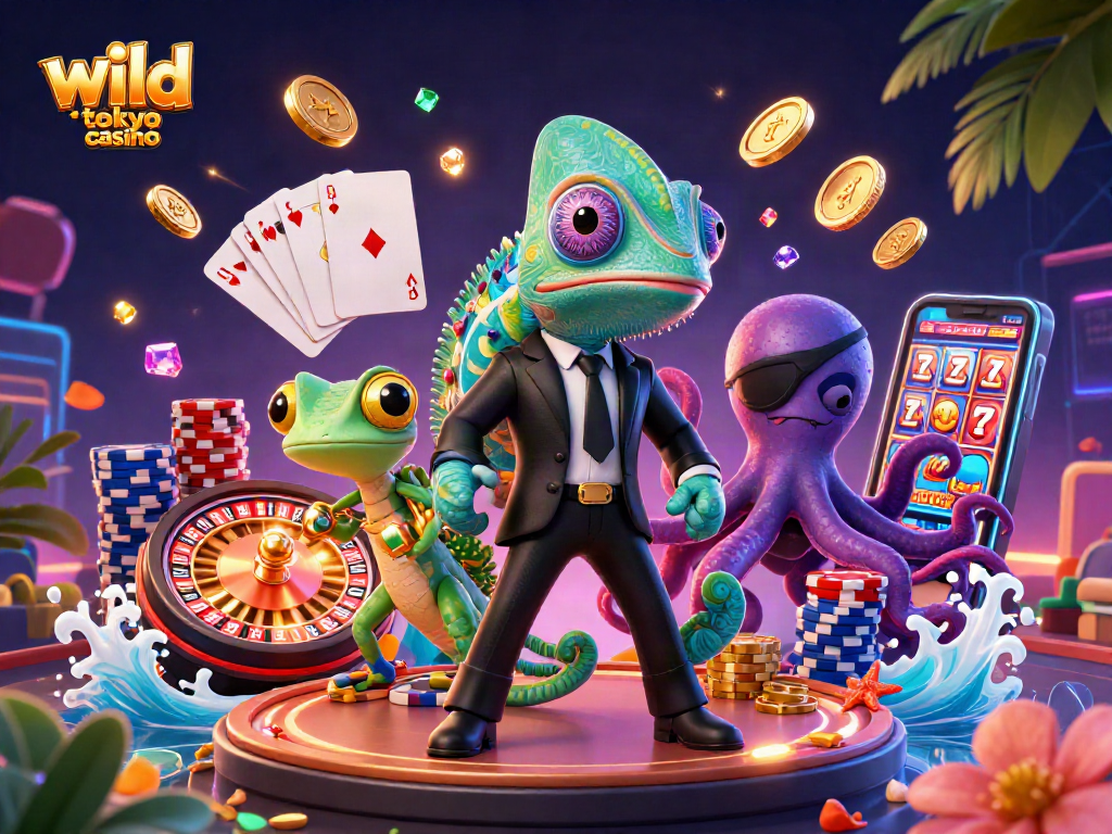 Experience thrilling action at wild tokyo casino with a vibrant 3D illustration featuring exciting gaming elements.