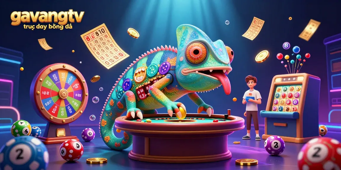 Join the excitement of gavangtv trực tiếp bóng đá as a colorful chameleon casino owner captures winnings in live action.