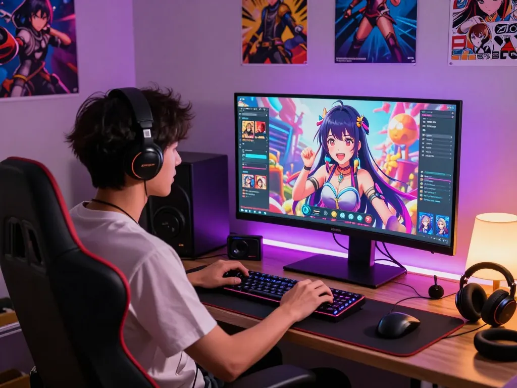 Engaging scene of a user interacting with a vibrant anime AI character in a playful hentai AI chat environment.