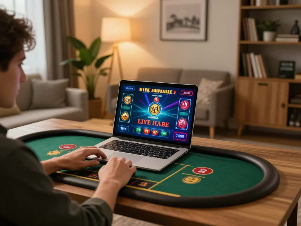 Enjoying the excitement of online gambling with link vào Net88 in a cozy home gaming setup.