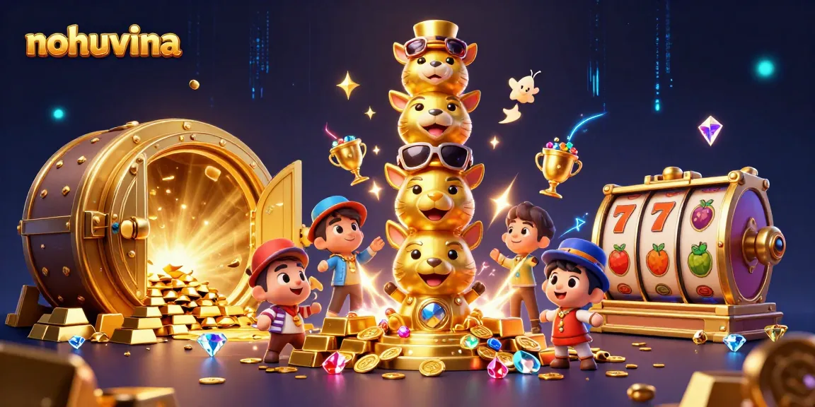 Nohuvina's golden totem pole and slot elements illuminate winning moments at a vibrant casino