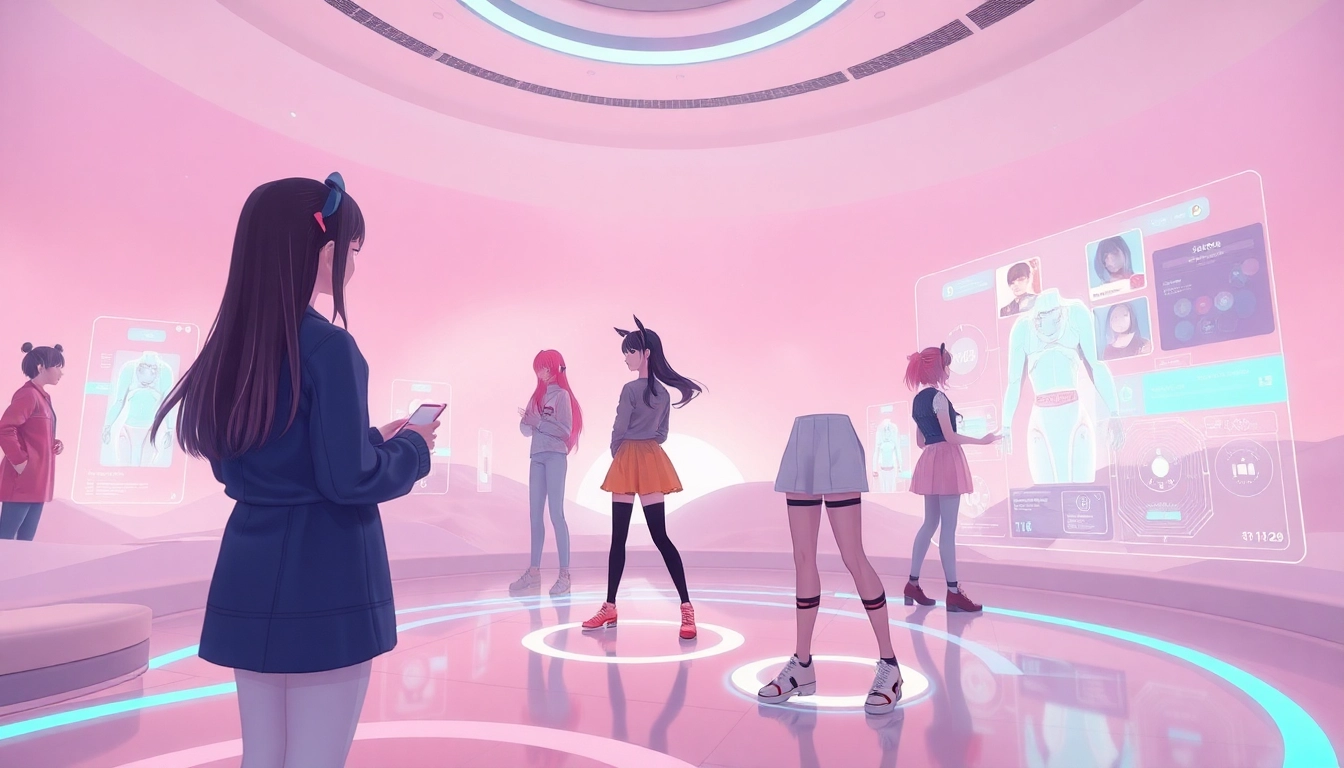 Engaging scene of users interacting with AI in a dreamy hentai ai chat environment.