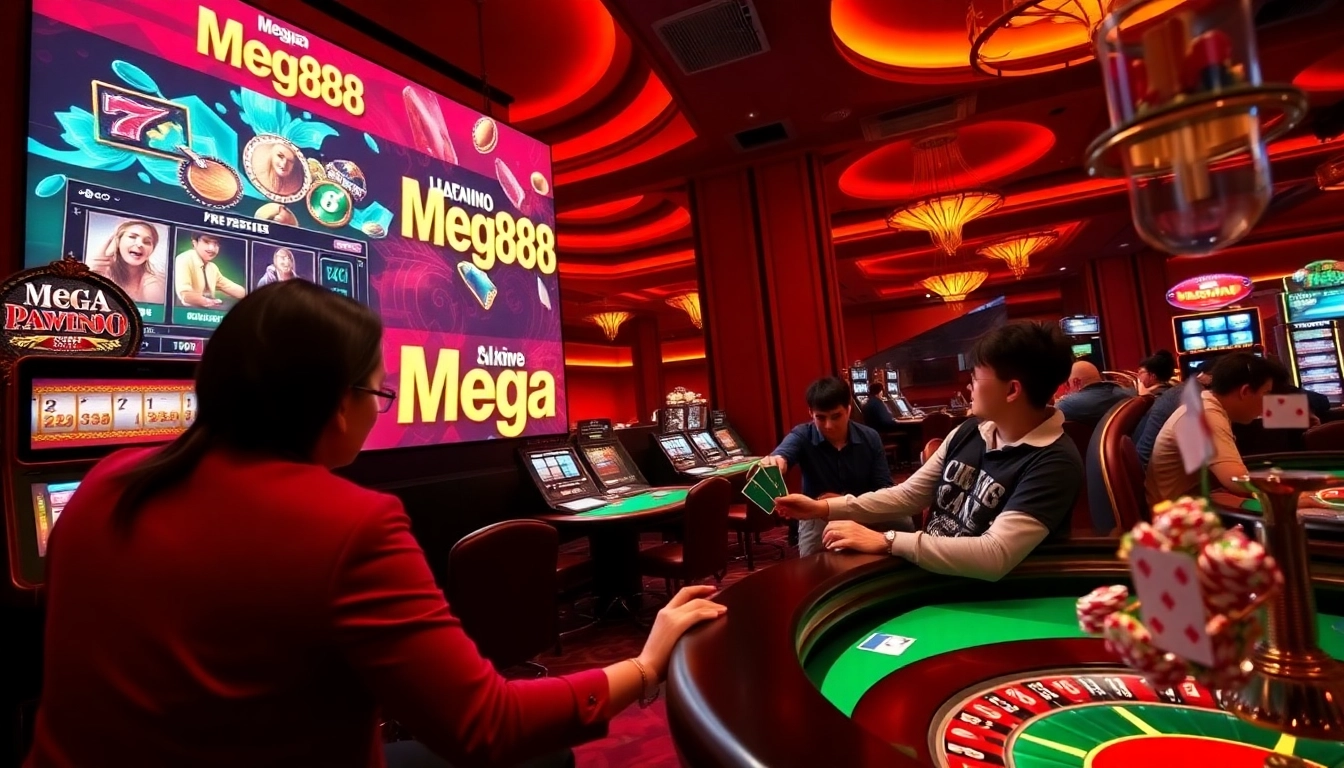 players engaging with free credit mega888 on a glamorous casino floor