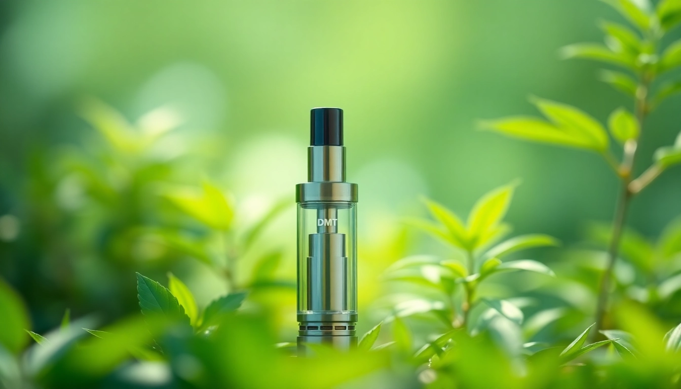 Buy DMT online with a focus on a sleek DMT vape cartridge in a serene setting.