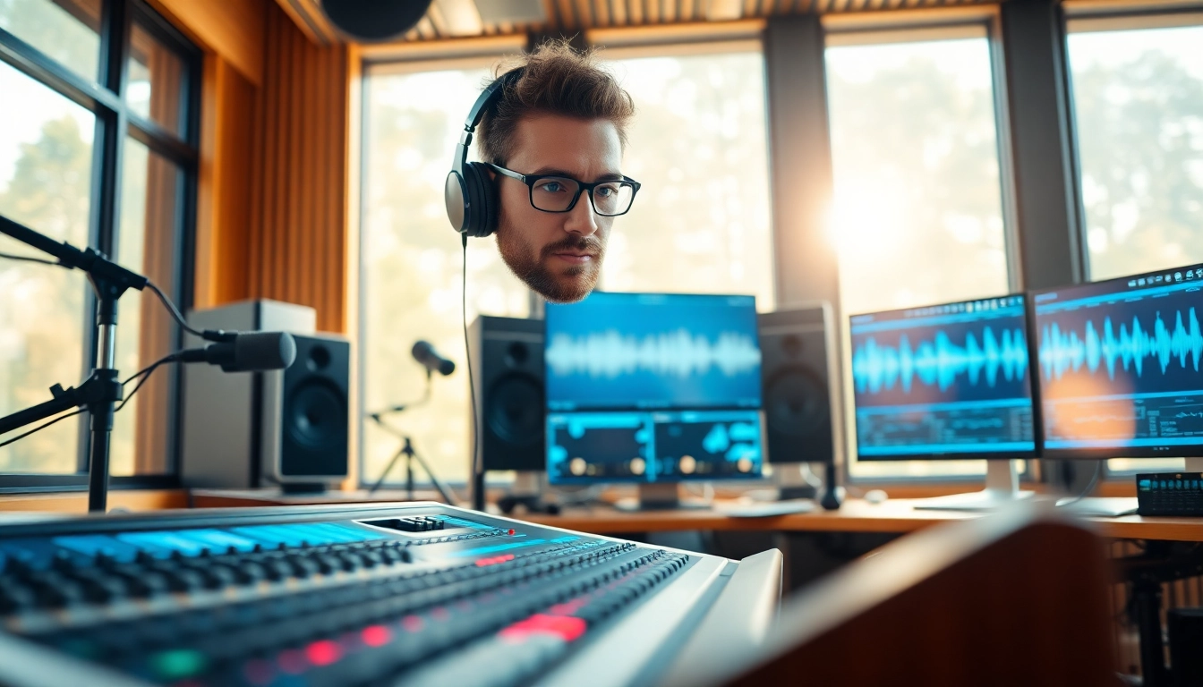 Mastering audio tracks digitally through online audio mastering in a modern studio.