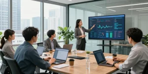 Effective IT support for business in a modern office setting with professionals collaborating on technology solutions.