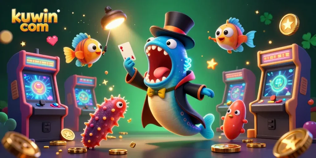 Engage with kuwin com's exciting deep-sea magic show featuring card tricks and vibrant casino elements.