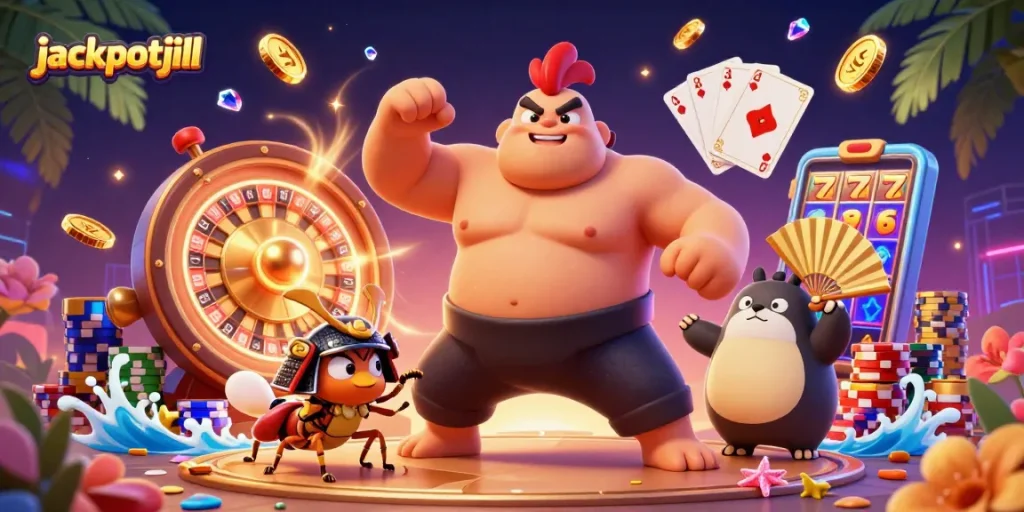 Experience thrilling gameplay at jackpotjill with dynamic 3D casino characters and vibrant gaming elements.