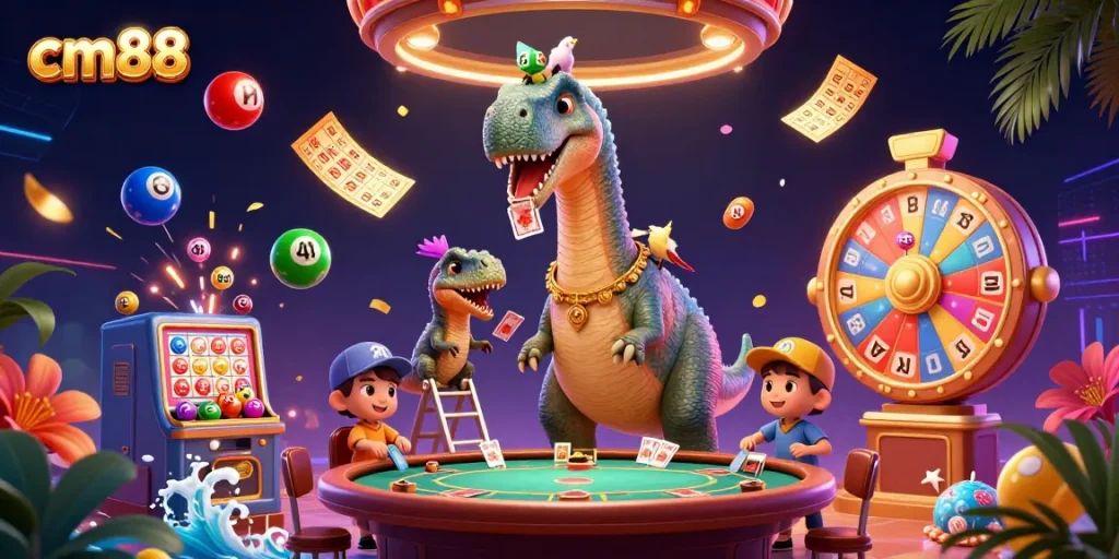 Engage with cm88's exciting casino adventures featuring a vibrant 3D scene with dynamic games.