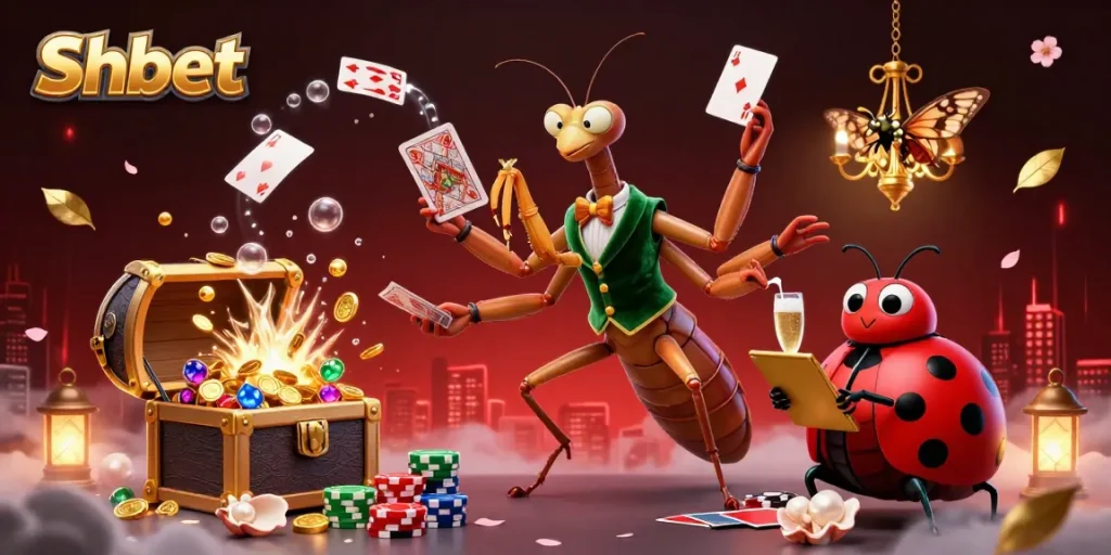 Experience Shbet's immersive gaming with vibrant casino elements and engaging characters.